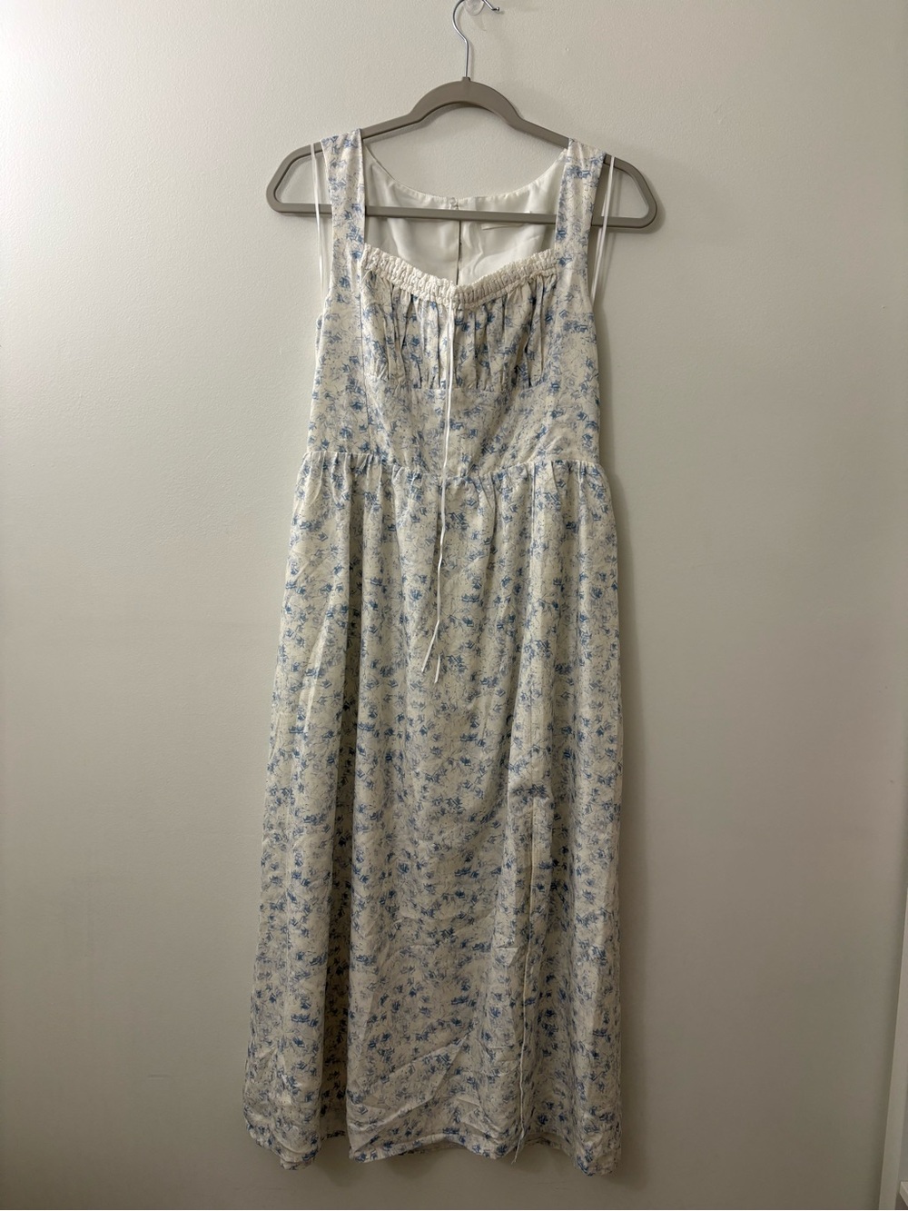 Lush Cream Maxi Dress with Blue Floral Print